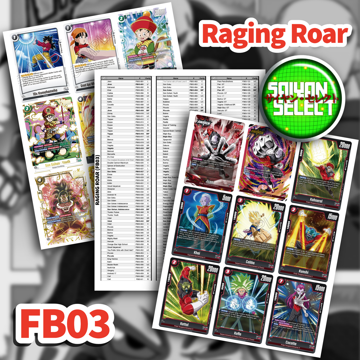Fusion World FB03 Binder Placeholder & Checklist PDF | Raging Roar (FB03) | Printable TCG Binder Organizer | Saiyan Select