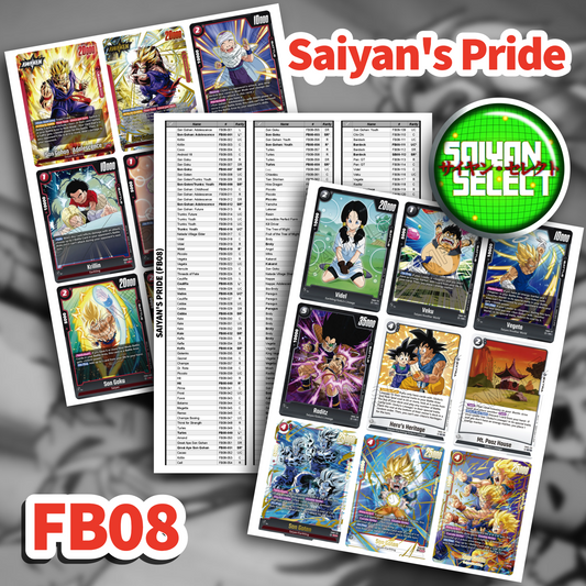 Fusion World FB08 Binder Placeholder & Checklist PDF | Saiyan's Pride (FB08) | Printable TCG Binder Organizer | Saiyan Select